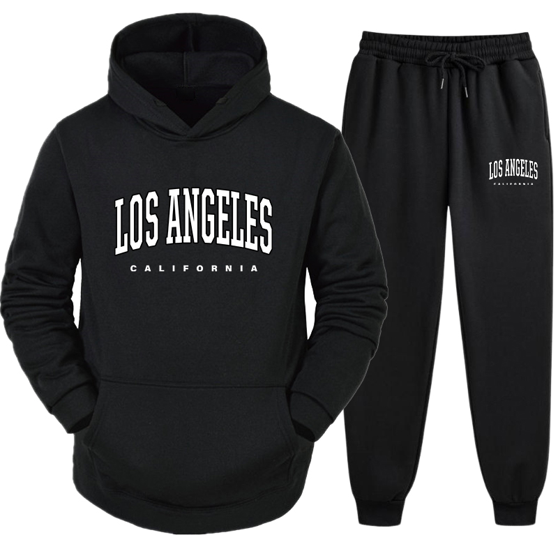 American Style Hooded Sweatshirt 2pcs Set Mens Los Angeles Printed Hoodies Jogging Pants Male Winter Causal Sports Tracksuit
