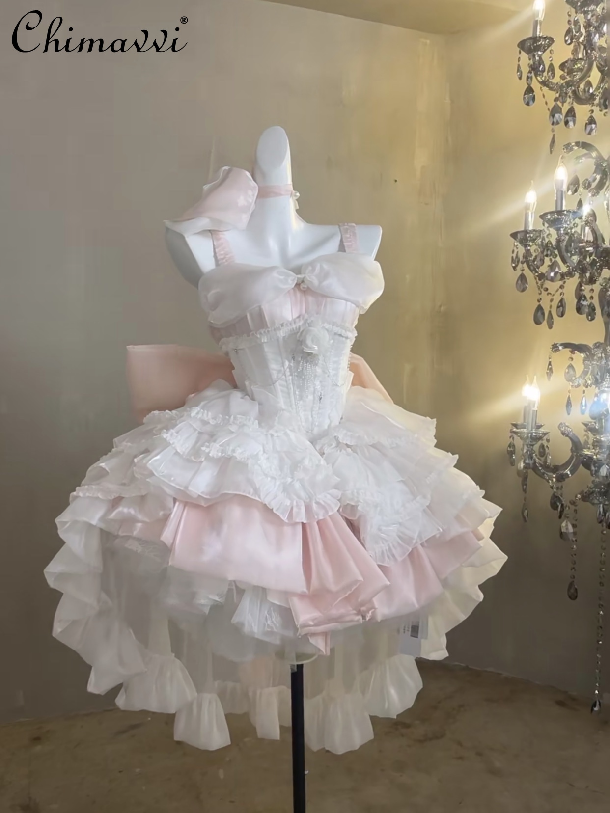 French Sweet Pink Tube Top Dress Spring and Summer Princess Lolita Retro High Waist Elegant Women Birthday Party Puffy Dresses