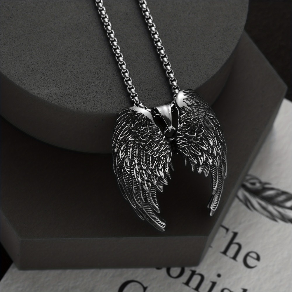 Retro Silvery Angel Wings Pendant Necklace, Perfect Gift for Men Women