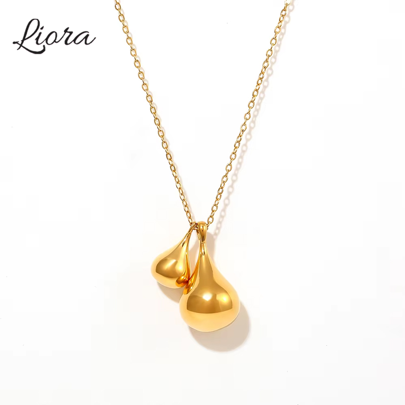Classic Sweater Chain Necklace For Women Stainless Steel Double Water Drop Pendant Choker Female Dubai Collar Waterproof Jewelry