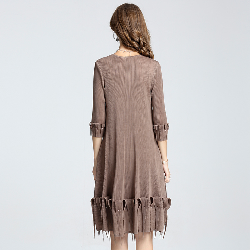 (290) Robe de gland en perle de Miyake pour femmes, plissée lâche, balançoire large, jupe longue en ligne, drapey petite robe