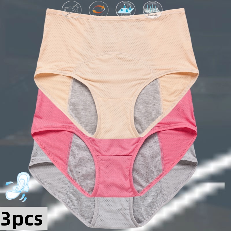 3pcs Women's Physiological Panties L-8XL Leak Proof Menstrual Comfortable Waterproof Plus Size Mid Waist Period Underwear