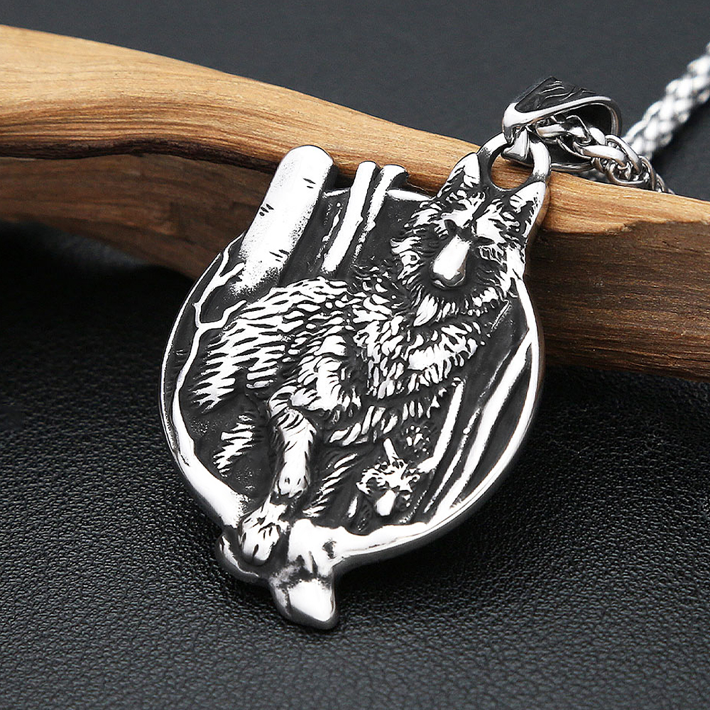 Vintage Stainless Steel Vikings Wolf Pendant Necklace Fashion Punk Viking Animal Necklaces For Men Odin Amulet Jewelry Wholesale