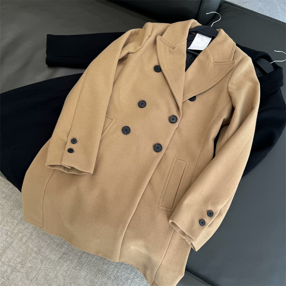 UNIZERA women's suit collar double breasted woolen medium long coat winter new fashion solid color long sleeved coat