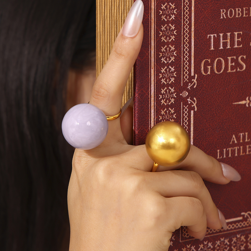 Chic Exaggerate Big Ball Stainless Steel Rings For Women Gold Plated Purple Finger Adjustable Ring Fashion Charm Jewelry Gift