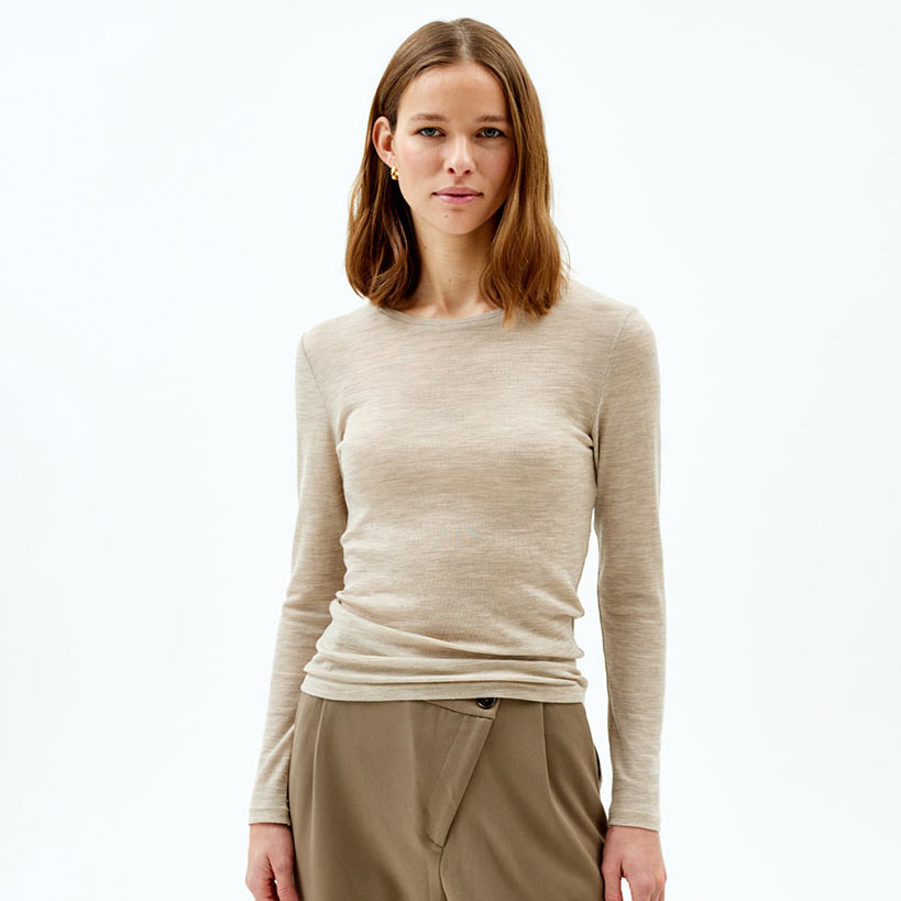 Womens Merino Wool Base Layer Top 55% Merino Wool Shirts Thin 170G Women Merino Long Sleeve Shirt Anti-Odor Breathable Euro Size