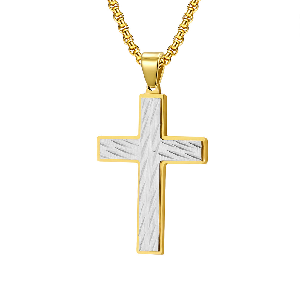 New Creative Two-tone Color Cross Pendent Necklace for Men Stainless Steel Necklace