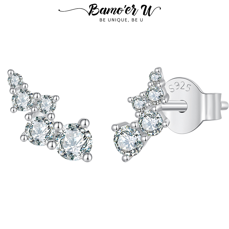 Bamoer U Moissanite Bubble Stud Earrings Geometric Lab Diamond VVS1 EX 925 Sterling Silver Original Jewelry for Cute Daily Gift