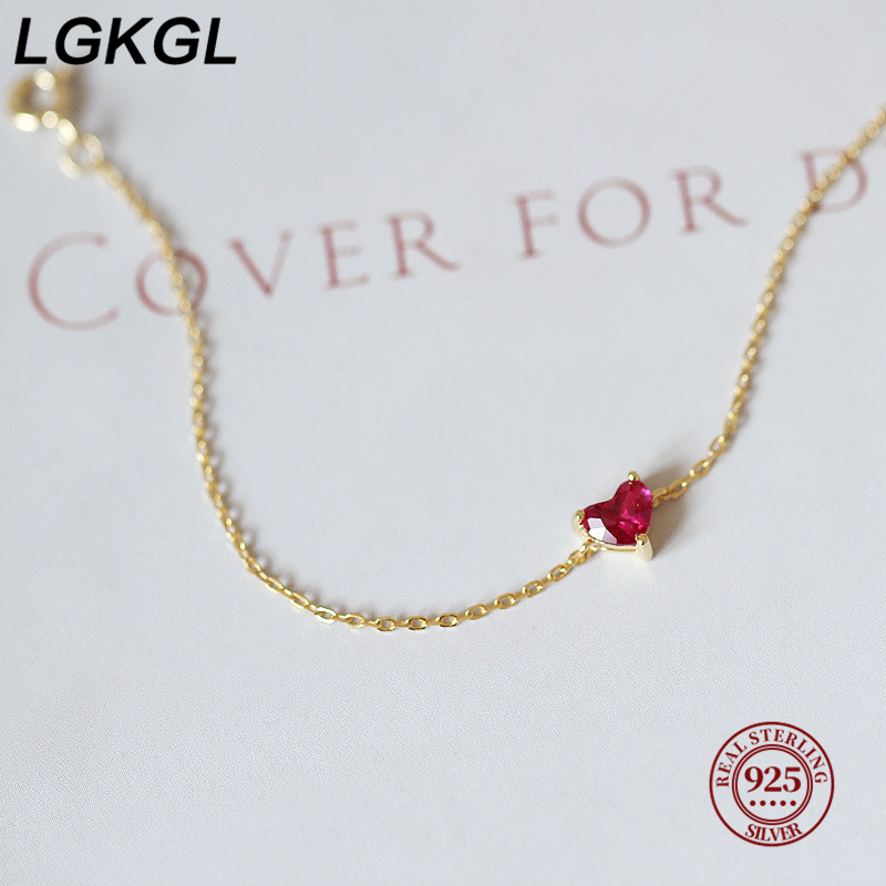 S925 sterling silver bracelet for women small red heart plated with 14k gold heart-shaped red diamond temperament ruby ââJapanes