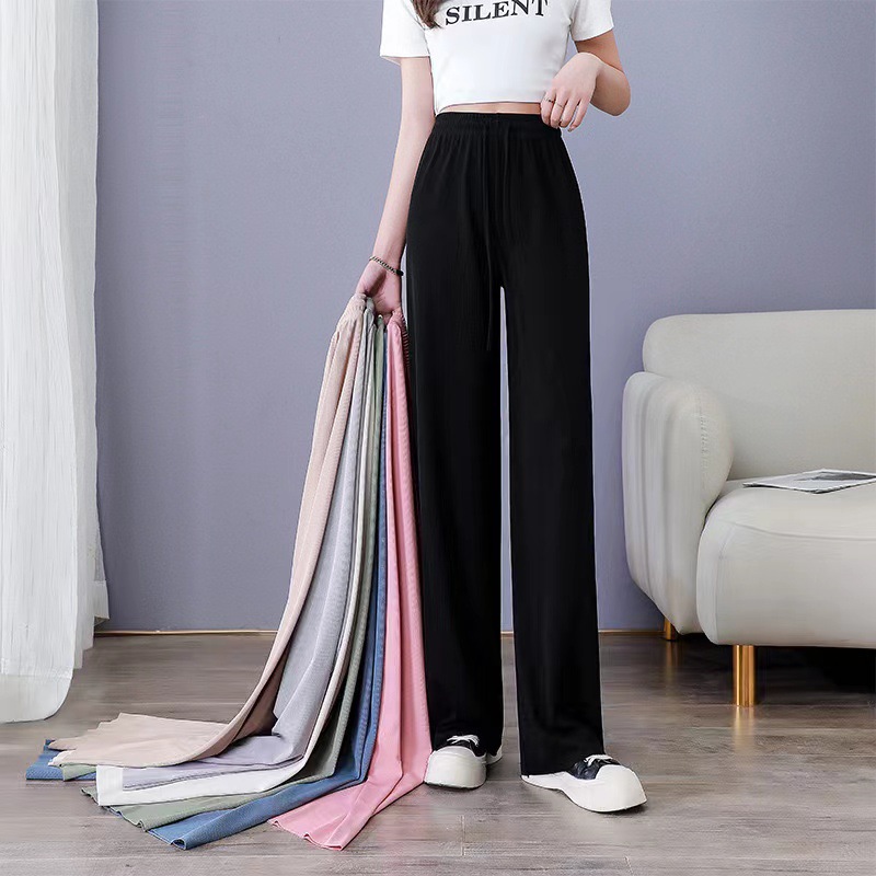 Women Pants Spring Summer Ice Silk Wide Leg Pants 2025 High Waist Loose Straight Casual Pant Female Outdoor Black Trousers