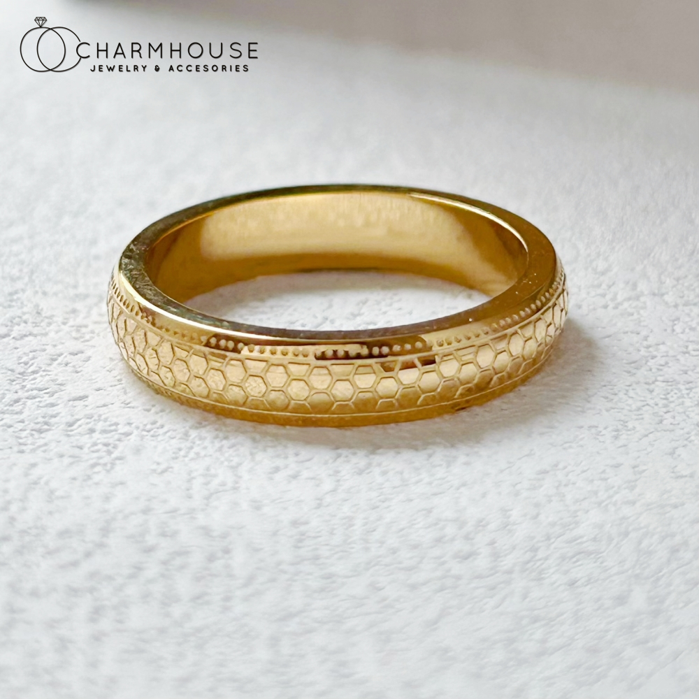 Stainless Steel Rings for Men Women Gold Color 4mm Honeycomb Shape Finger Ring Size5/6/7/8/9/10# Waterproof High Quality Jewelr