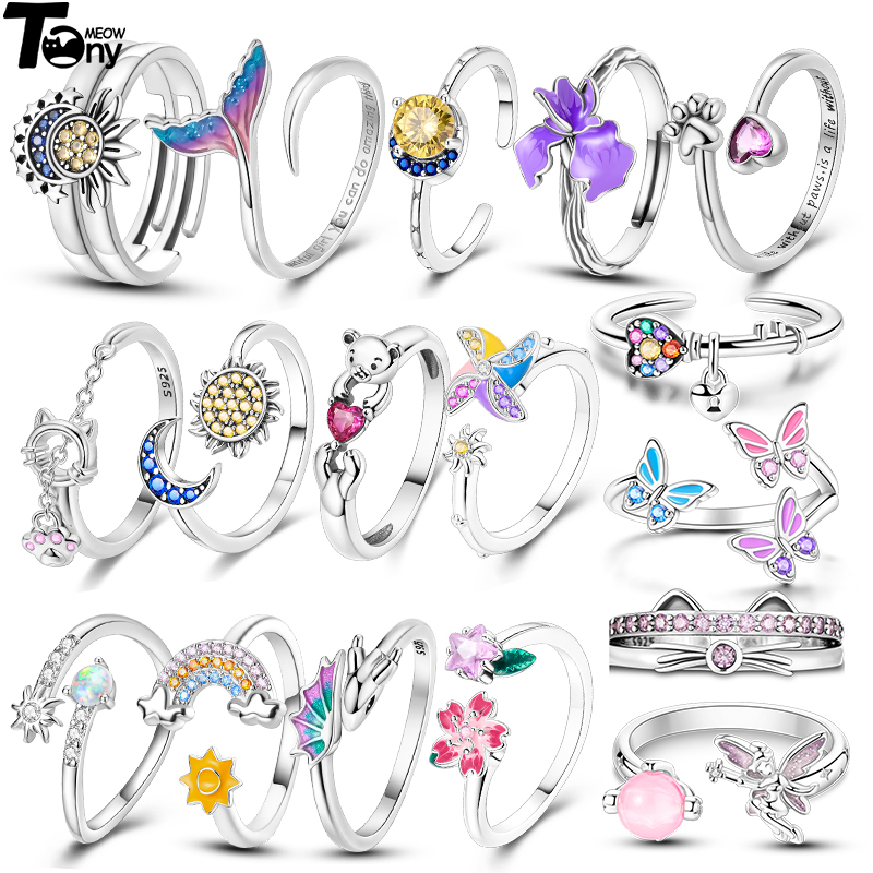 Spring Original 925 Sterling Silver Adjustable Size Rings Zircon Snake Opening Rings For Women Wedding Jewelry Anniversary Gift