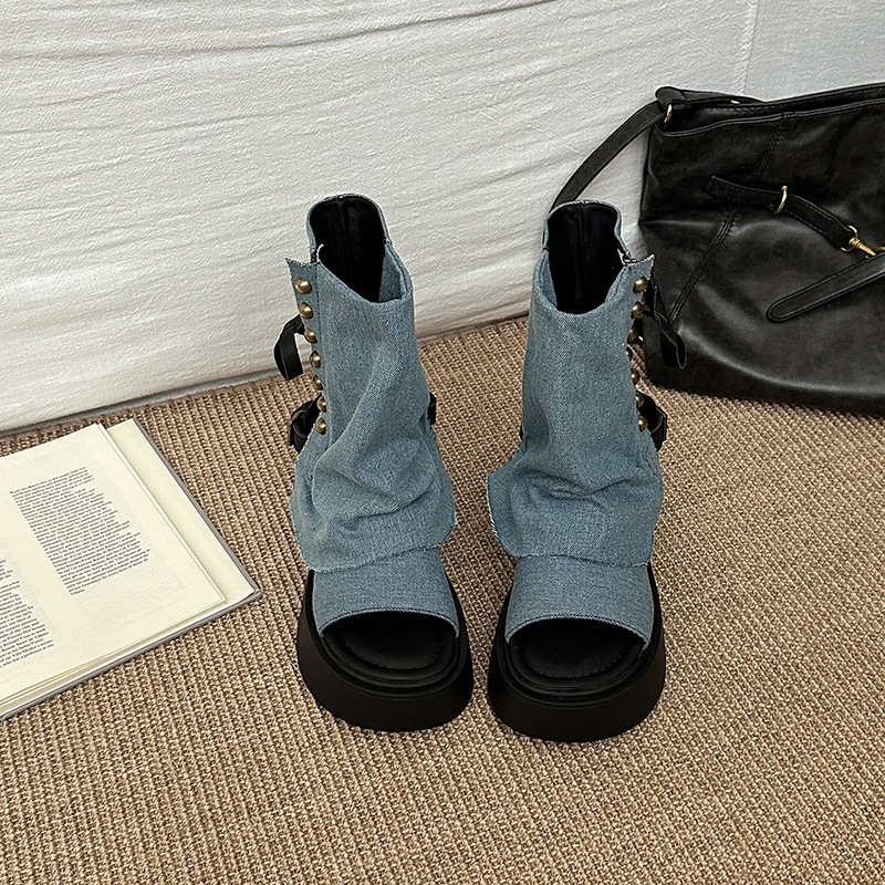 Stylish Vintage Woman Open Toe Rivet Sandals Boots Shoes women Fashion Summer Thick Sole Casual Boot Gothic Punk Rock Platform Short Boots