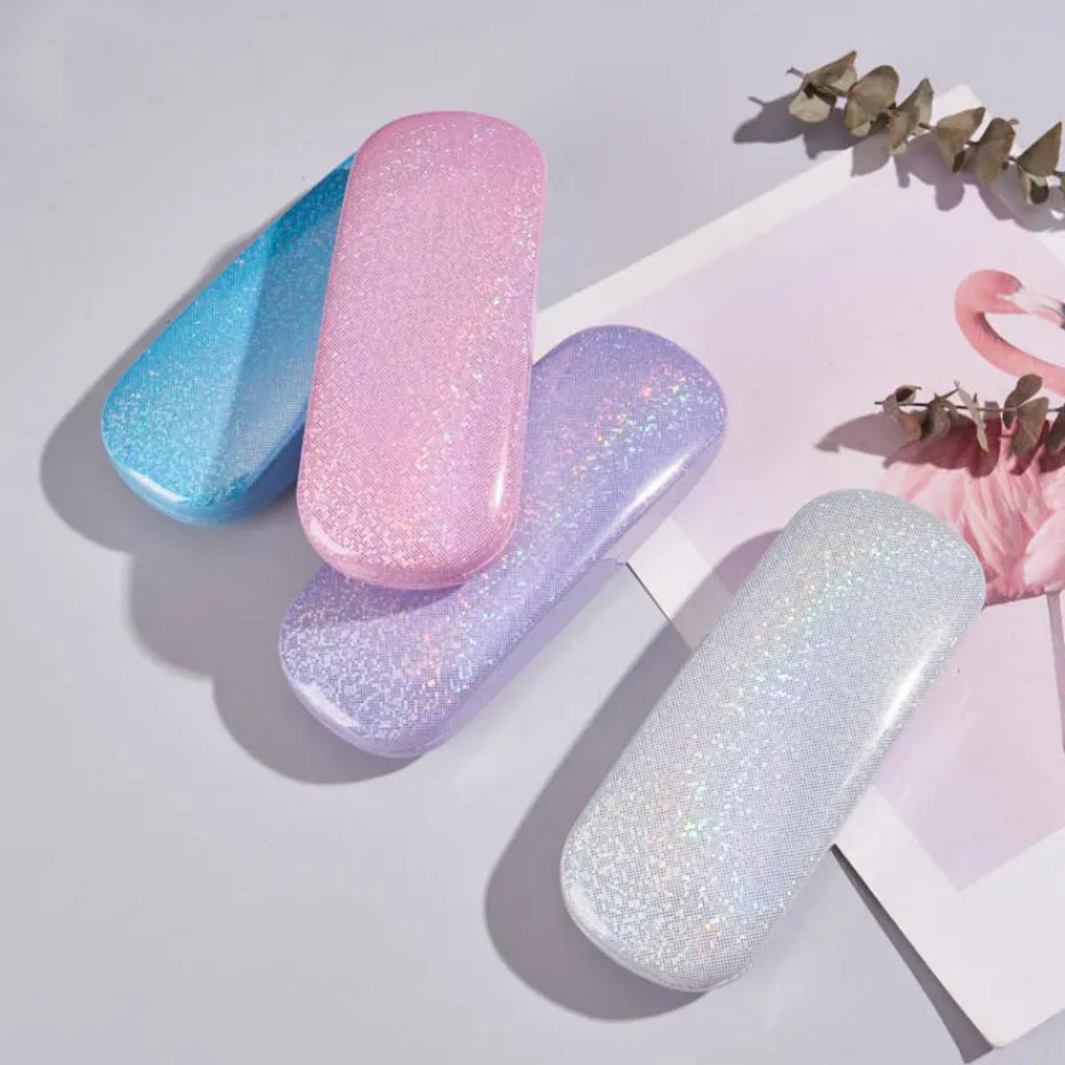 1pc Elegant Glitter Sequins Sunglasses Case Portable PU Leather Reading Storage Box for Men Womenï¼White/Black/Blue/Pink/Purpleï¼