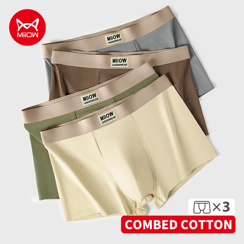 MiiOW 3Pcs Organic Cotton Men Underwear Boxer Shorts Antibacterial Seamless Underpants Male Panties Gift For Men Boxershorts 250708