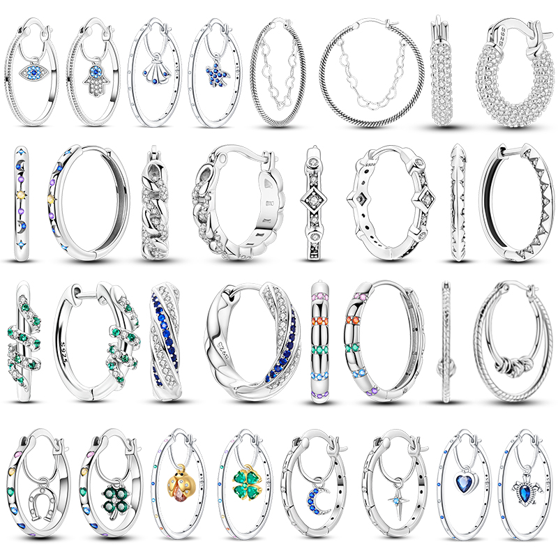 2024 New 925 Sterling Silver Exquisite Four Leaf Ladybug Sea Turtle Star Hoop Earrings Women Engagement Wedding Jewelry Gift