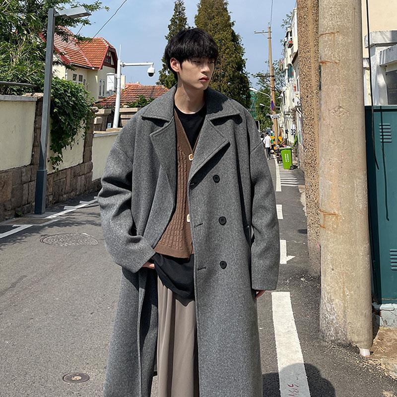 High End Mid Length Woolen Coat for Men Loose Fit Plus Size Over German Windbreaker Jacket