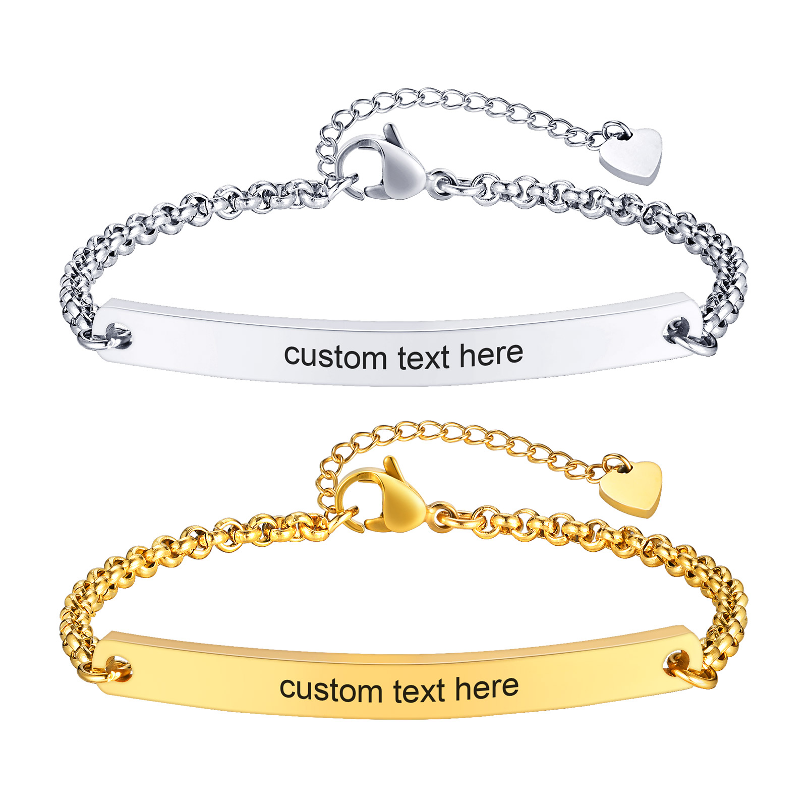 Personalized Name Bar Bracelet for women,Engraved Stainless Steel ID Bracelets, free engraving love gift