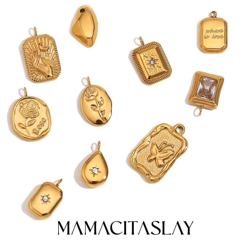 MamacitaSlay diy Vintage Rose Butterfly Polar Star Moon stainless steel charms 18K Gold Plated charms for jewelry making