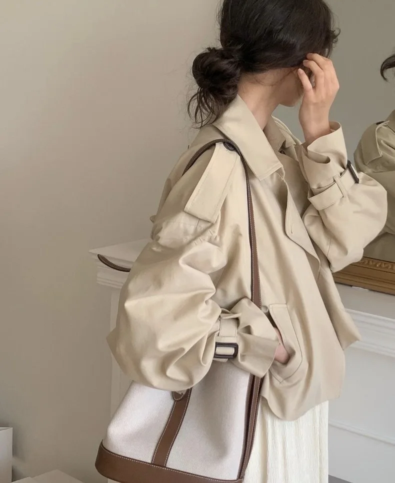 ChicAutumn Korean Style Two-Button Loose-Fit Casual Long Sleeve Cropped Jacket For Women Fashionable Vintage Suit Collar