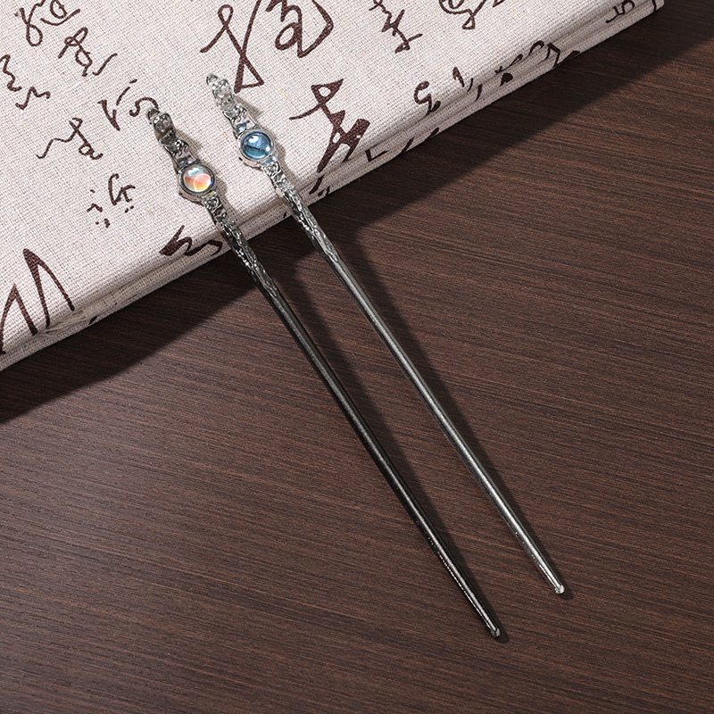 Vintage Moonstone Hair Sticks for Women New Chinese Style Simple Metal Chopstick Hairpins Headwear Jewelry Hair Accessories