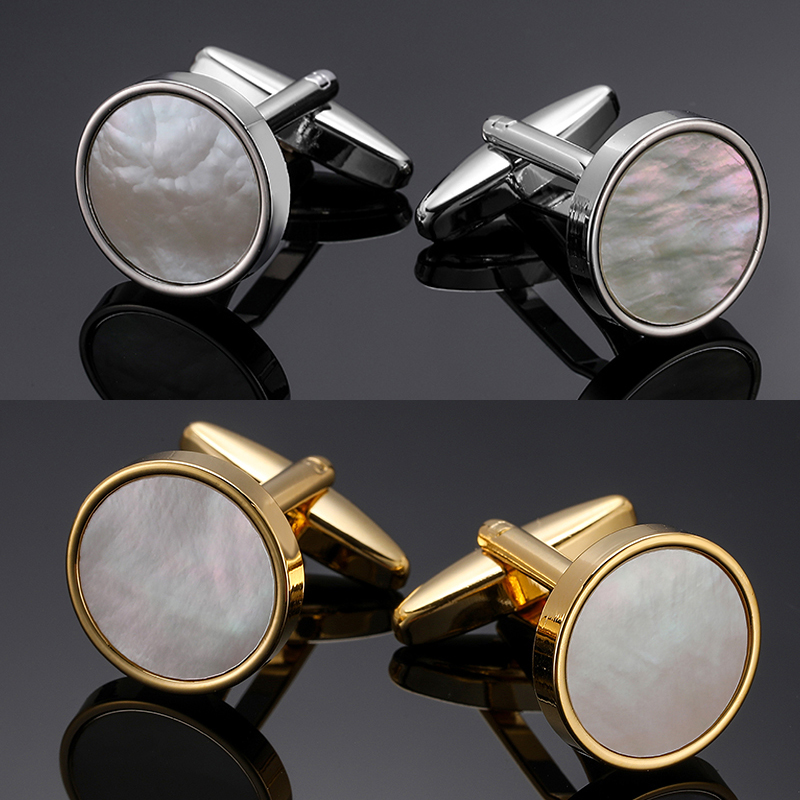 Men's French shirt cufflinks copper material circular shell cufflinks fashion clothing accessories wholesale