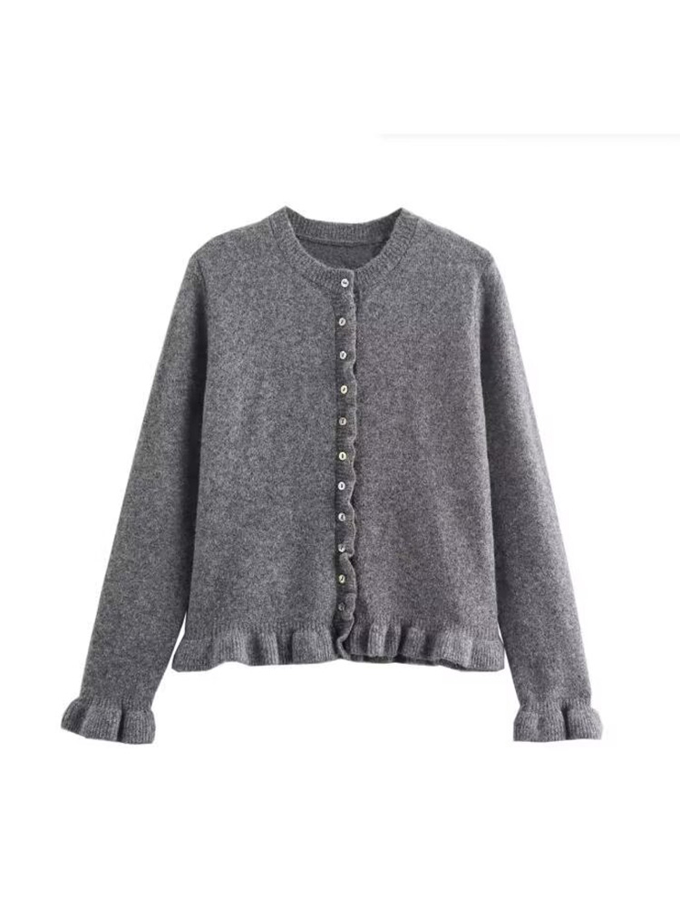 Ladies Autumn and Winter New Arrivals Casual Layered Round Neck Long Sleeve Knitted Cardigan Sweater Jacket