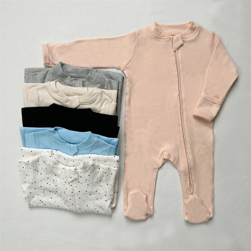 Newborn Baby Romper Cotton Jumpsuit Spring Autumn Boys Girls Long Sleeve Jumper Double Slider Zipper pjms