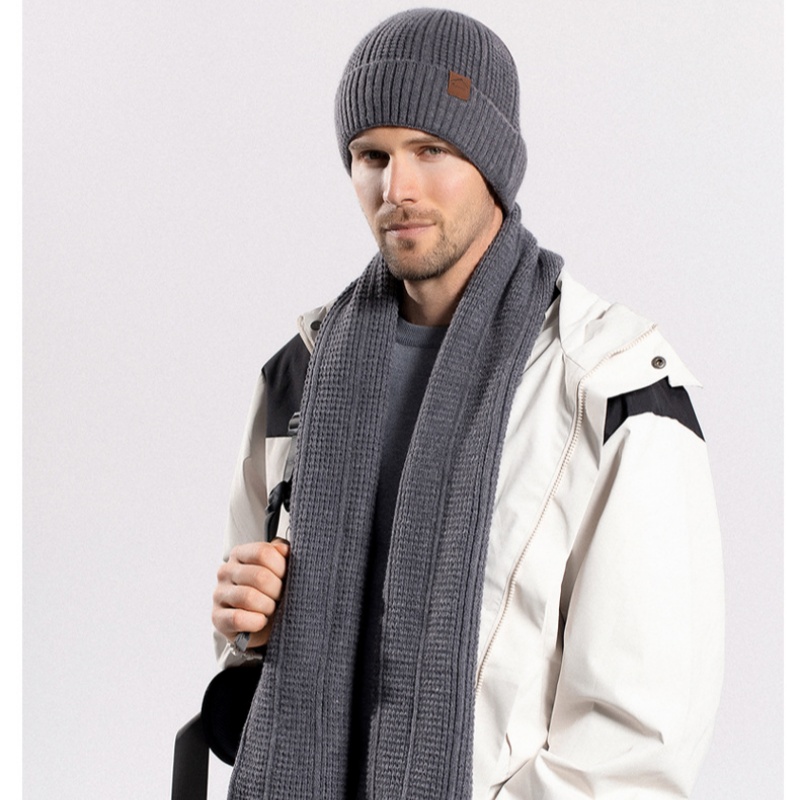 Winter Hat Scarf Men's Outdoor Cold Protection Warm Woolen Hat Big Head Wrap Ear Protectors Set Head Knitted Hat Soft