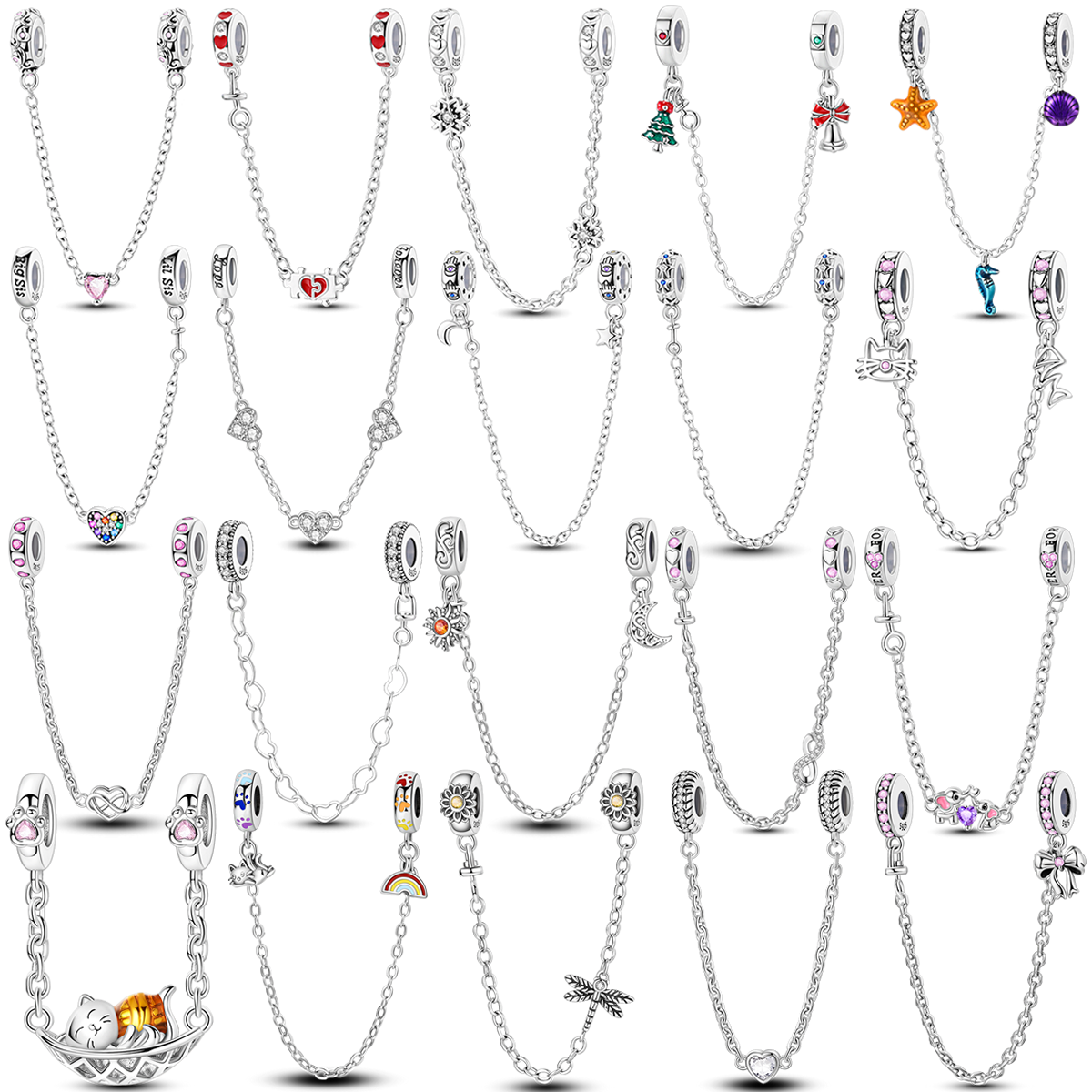 Classic Safety Chain 925 Sterling Silver Butterfly Inlaid Zirconium Charms Beads Fit Original Bangle Bracelet DIY Jewelry Gift