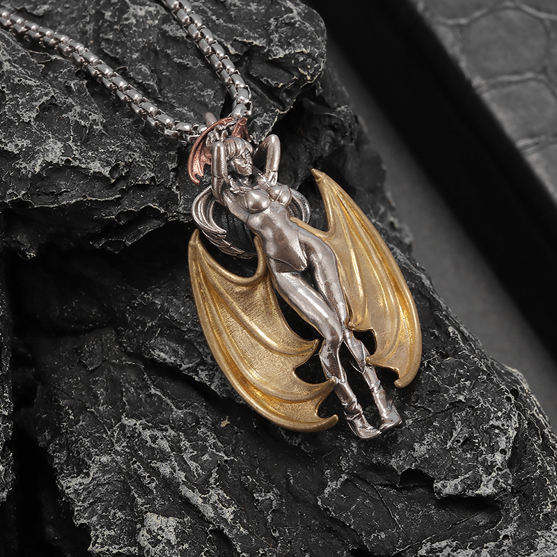 Fashionable and Exquisite Retro Gothic Golden Wings Sexy Goddess Angel Pendant Necklace Gift for Men and Women