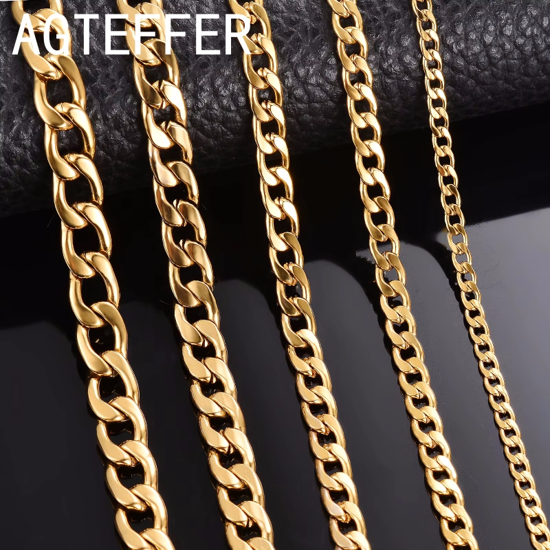 New 18K gold Necklaces 925 Sterling Silver color Classic 6/8MM 50CM sideways chain for Men woman fine Jewelrys Wedding party