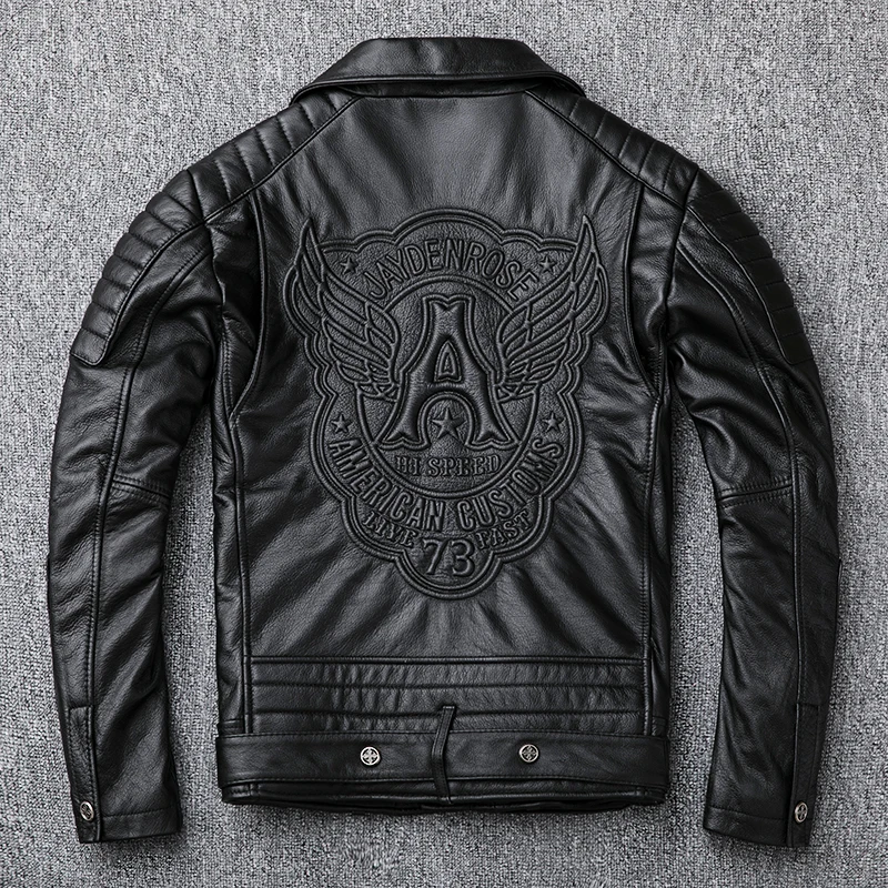 Plus Size Brand Leather Coat For Men Thick Motorcycle Style 100% Cowhide Genuine Leather Biker Jacket Moto Slim Clothing 5XL