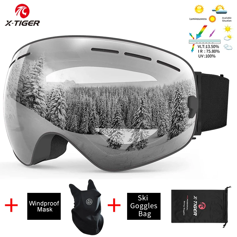 XTIGER Ski Goggles Men's and Women's Winter Ski Goggles Outdoor Snow HD PC UV400 Double Layer Anti-Fog Lenses TUP Frame Ski Gogg