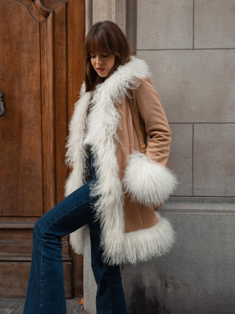 Women Faux Fur Patchwork Thicken Coat Furry Luxury Lapel Pocket Loose Pocket Jacket Female Long Sleeve 2024 Winter Midi Outwear