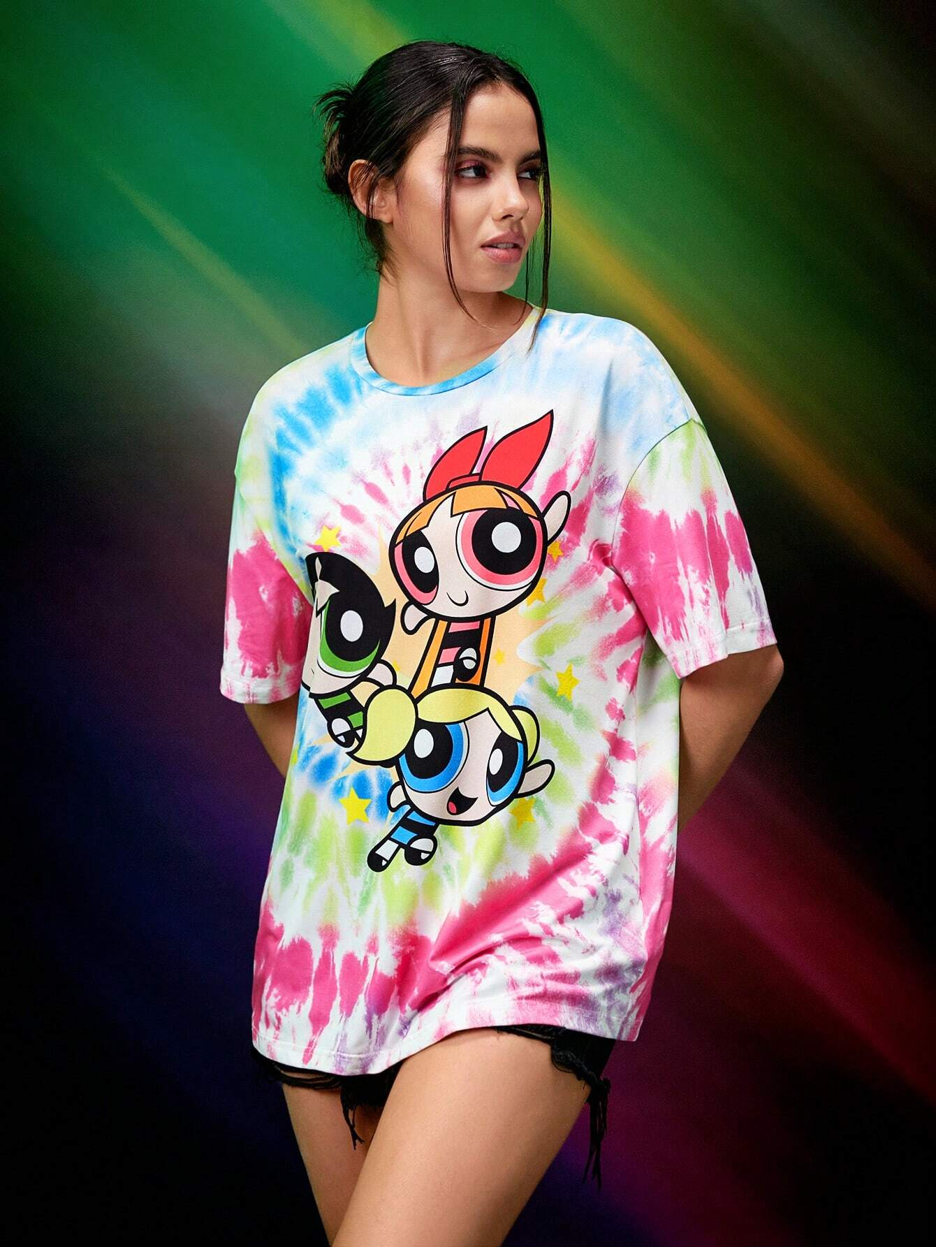 The Powerpuff Girls Tie Dye 3D Thin Short Sleeved T-Shirt For Women Y2K Street Hip-Hop Sportswear Daily Fashion Casual Top á¸