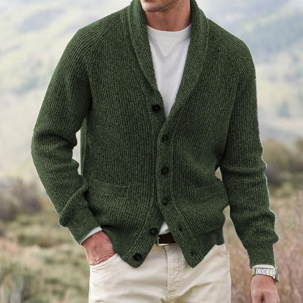 Men Sweater Coat Classic Solid Color Men Knitted Jacket Vintage Button-up Lapel Cardigan Knitted Coat Mens Winter Warm Sweater