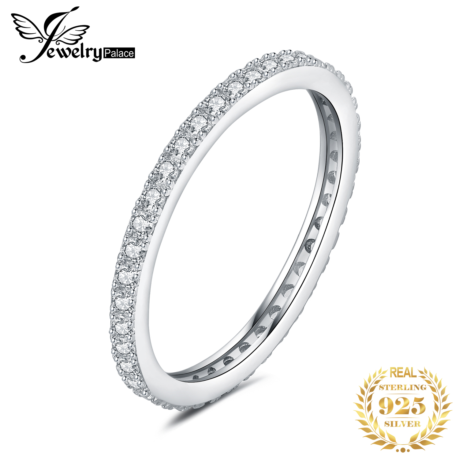 JewelryPalace 5A CZ Eternity Classic 925 Sterling Silver Wedding Engagement Band Ring for Woman Anniversary Gift Fine Jewelry