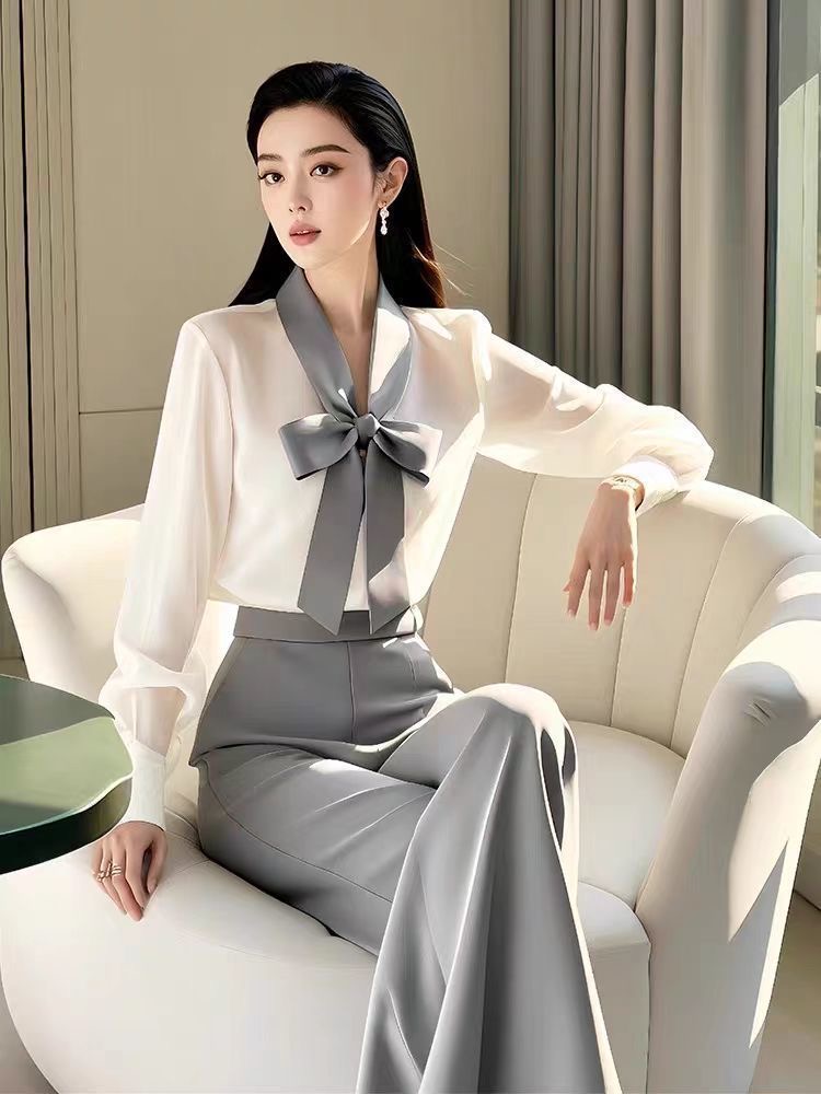 High Quality Tops and Pant 2 Pieces Sets for Women Wear To Work Office Summer 2025 Elegant Office Professional Wide Leg Trousers