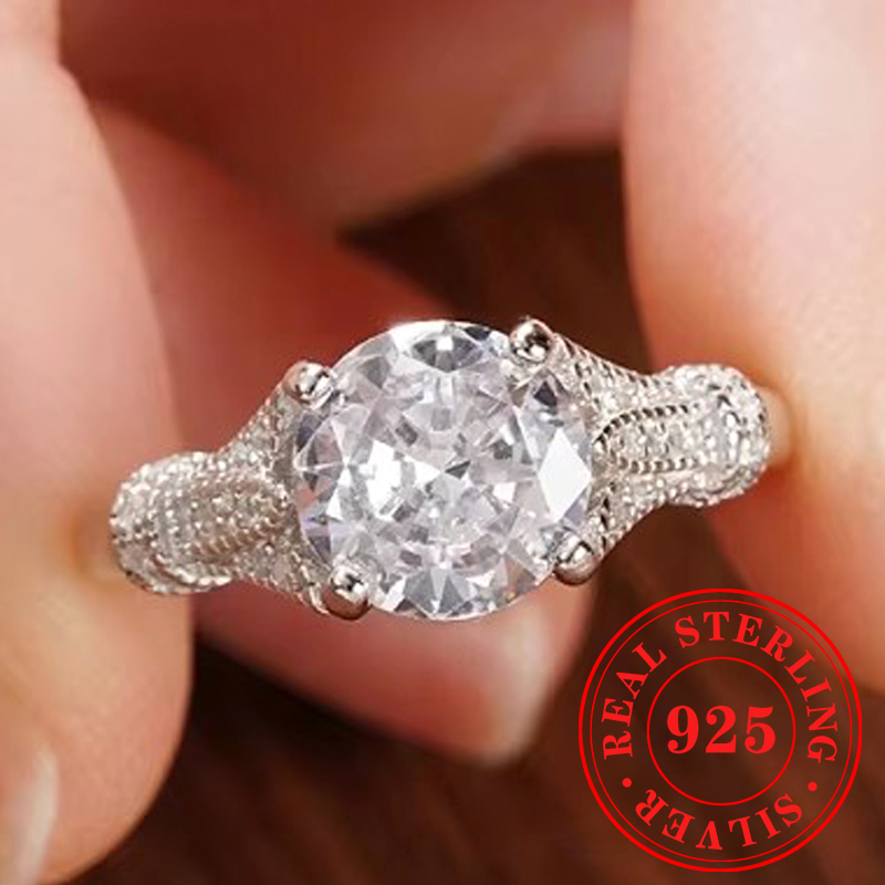 Huitan Swanking Shiny Rings for Women 925 Sterling Silver Classic 4 Claws Zirconia Stone Jewelry Dance Party Anniversary Gifts