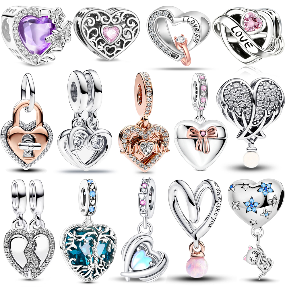 Sweet 925 Sterling Silver Love You Mom Entwined Infinite Hearts Charm Fit Original Bracelet for Women Necklace Fine Jewelry