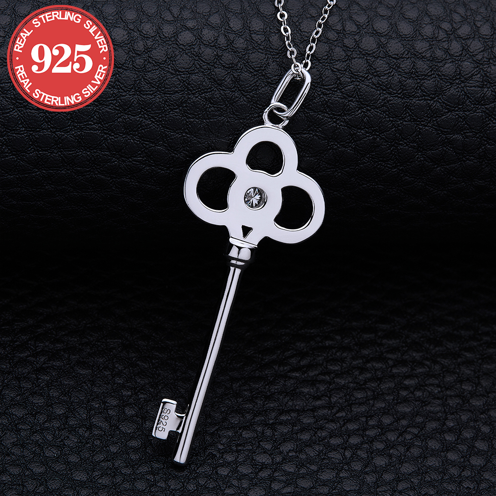 LUSTER Moissanite Key Necklace Pendant Original s925 Sterling Silver Plated 18k White Gold Pendant for Women