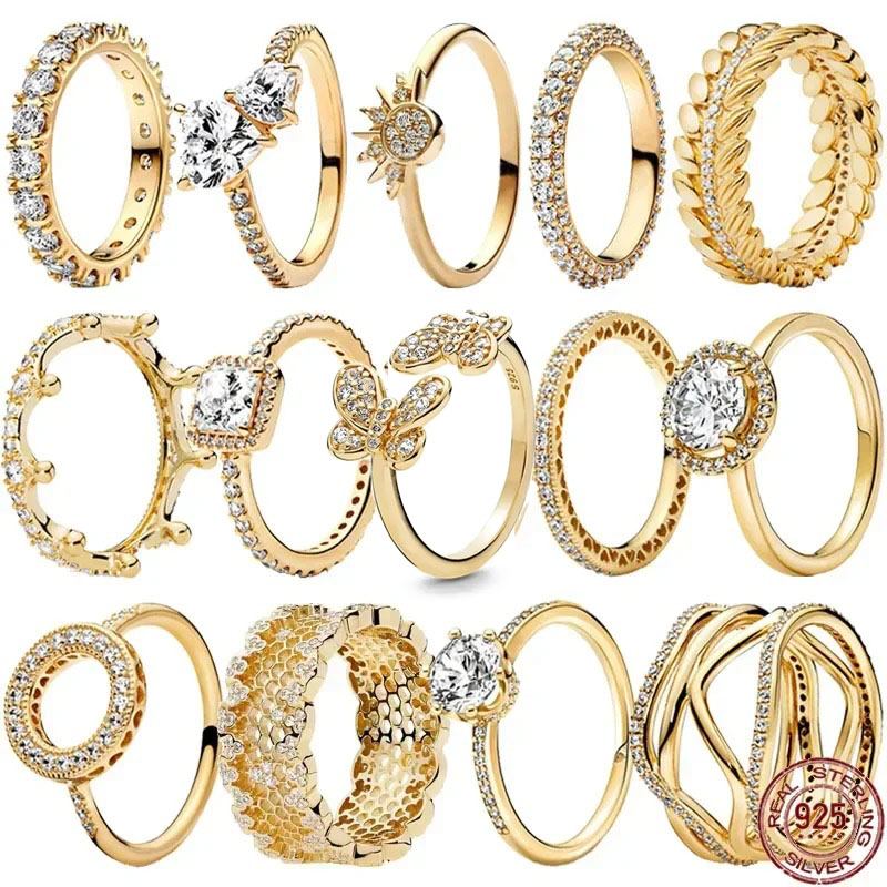 Hot selling 925 sterling silver gold ring, exquisite and shiny luxury crown round ring, fashionable and charming jewelry gift