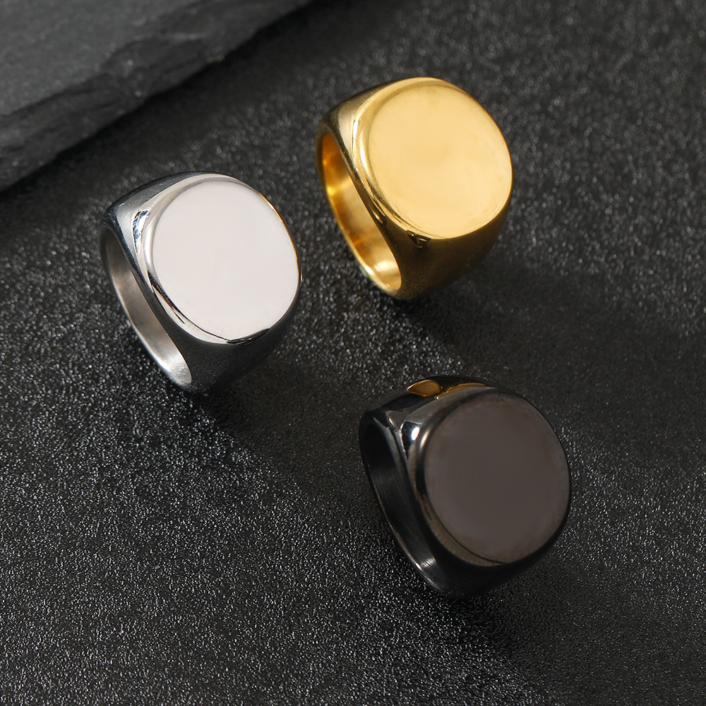 316L Stainless Steel Round Signet Ring For Men 2025 New Simple Male Finger Jewelry Accessories