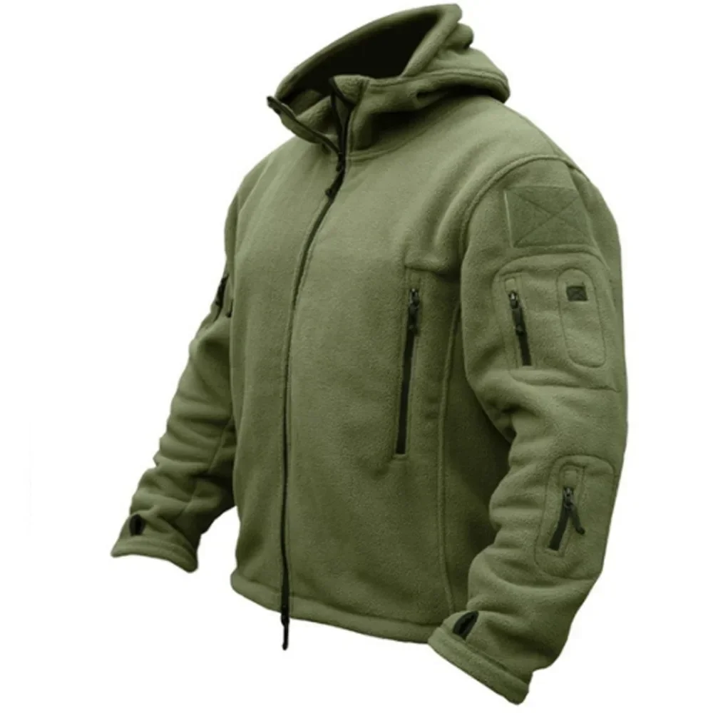 New Men's Outdoor Warm Fleece Jacket Cold Proof Charge Jacket Solid Color Tactical Sport Warm Fleece Hooded Hunting Jacket