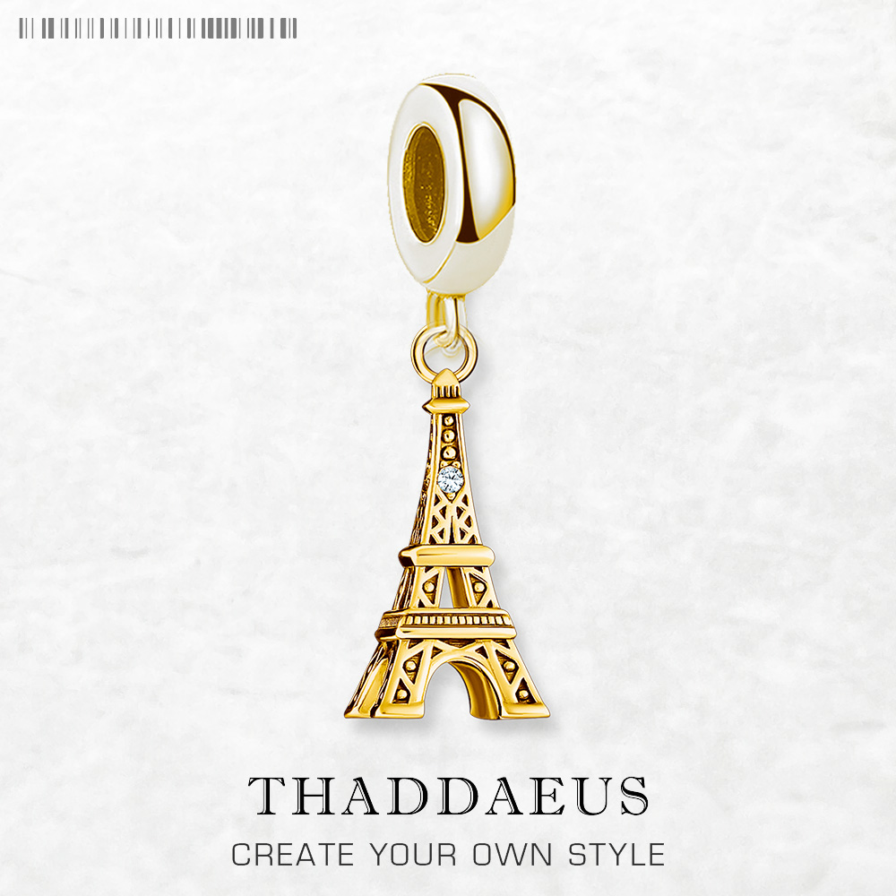 Fashion Gold Plated Charm Pendant Eiffel Tower 925 Sterling Silver Fine Jewelry Classic Gift For Women Men