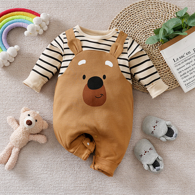 Baby Clothes Cute Cartoon 3d Teddy Bear Pure Cotton Soft 0-18 Boys And Girls Spring And Autumn Long Sleeved Baby Jumpsuit