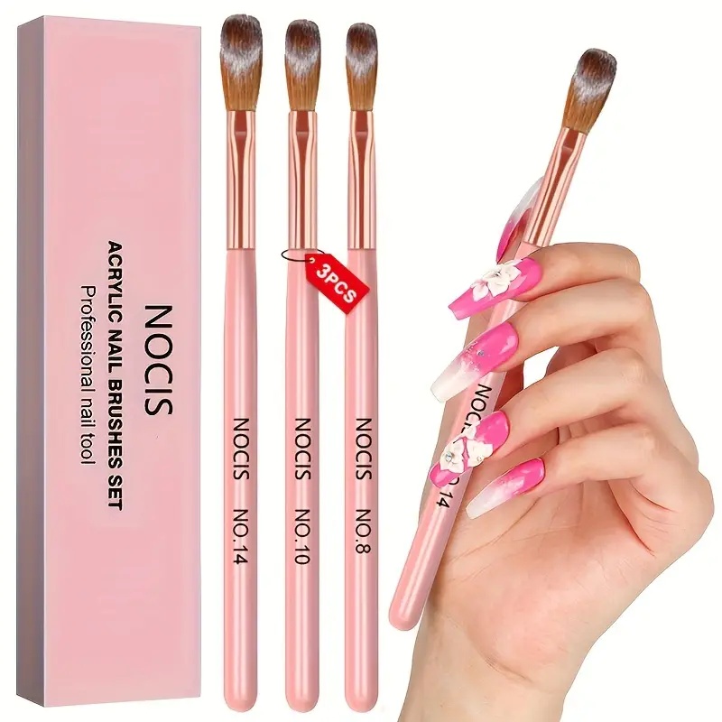 3Pcs Acrylic Nail Brush Set -Size 8/10/14 Professional Acrylic Nail Drawing Tools For Acrylic Powder Nail Extension & 3D Carving