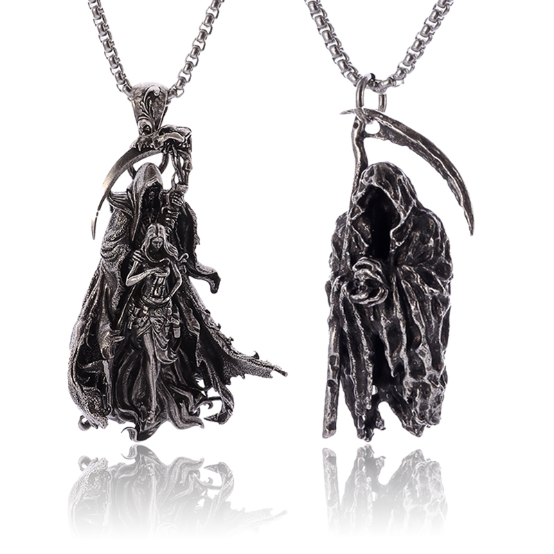 Hell Death Scythe Necklace Pendant Gothic Mysterious Devil Necklace Men's Personality Punk Retro Halloween Trend Jewelry