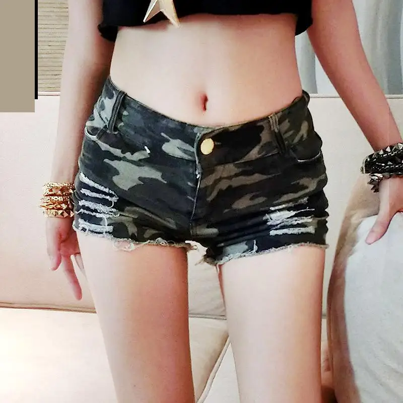 2025 Summer New Women Sexy High Waist Shorts Camouflage Jeans Biker Shorts Short Feminino